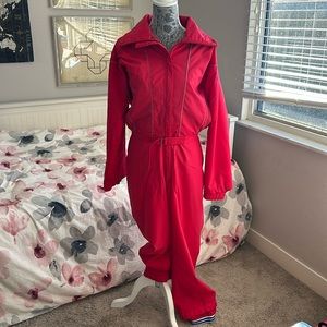 Skimer Women’s Snowsuit Red One Piece Vintage Ski Suit, Winter Full Body Jumper